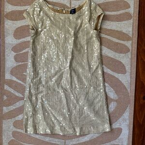 Girls Champagne/Gold Sequins Cap Sleeve Lined Dress